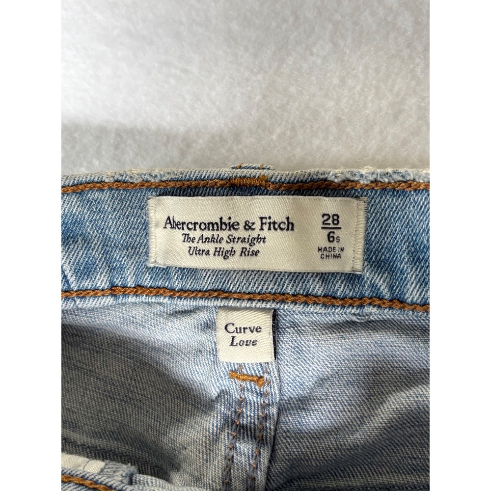 Abercrombie & Fitch Curve Love Ankle Straight Ultra High Rise Two Tone Jeans 6 - Picture 4 of 6